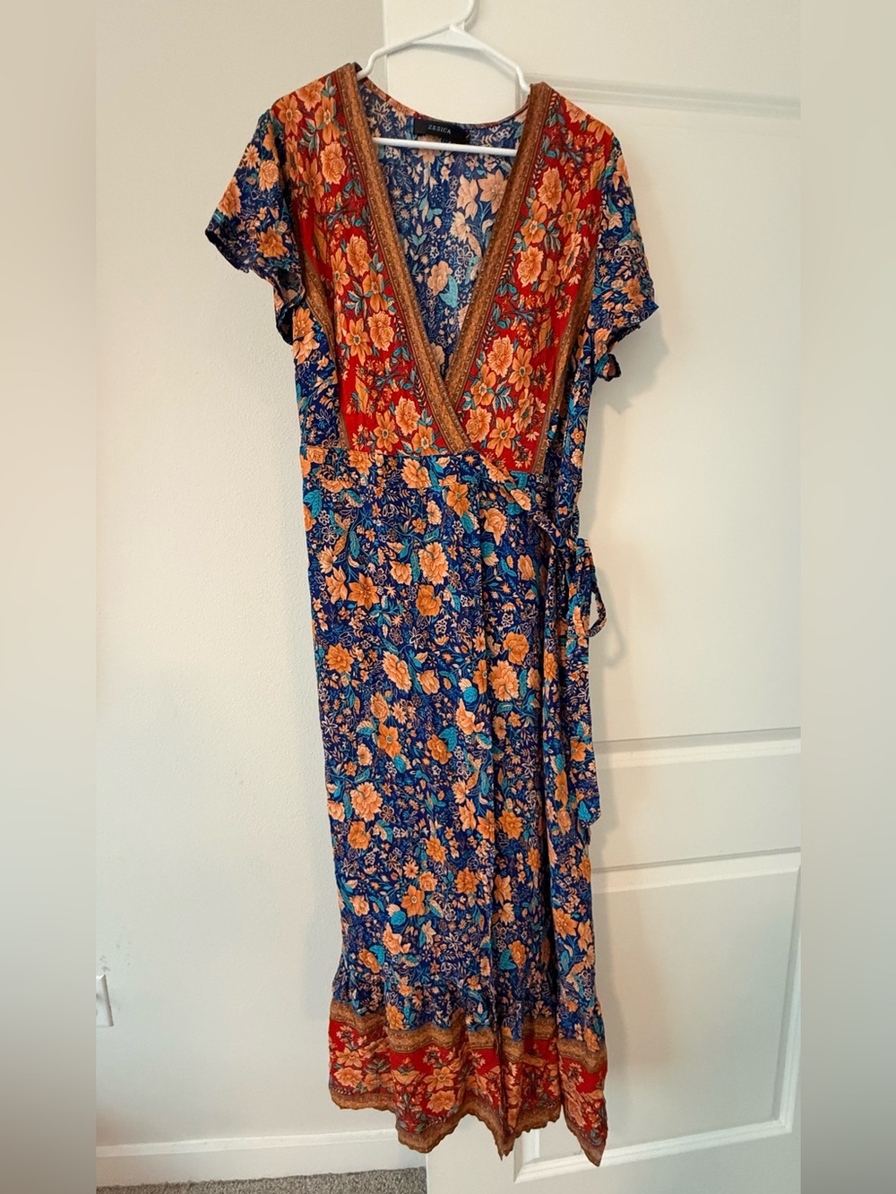 Zesica Navy Rust Floral Print Bohemian Wrap Maxi Dress❤️ - Picture 2 of 9